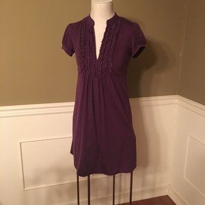 Purple A Line Dress, w/ Ruffles & Cap Sleeves - S